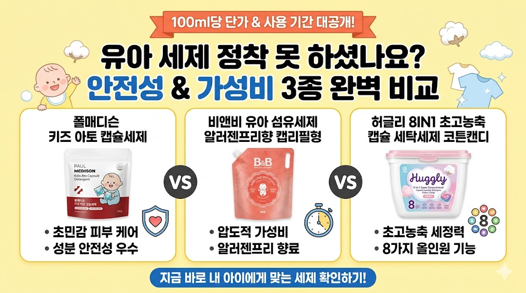 유아세제 3종 비교 사진